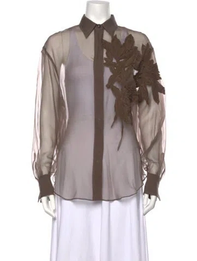 Pre-owned Brunello Cucinelli Silk Long Sleeve Blouse W/ Tags In Brown