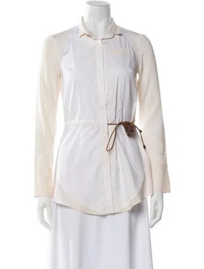 Pre-owned Brunello Cucinelli Silk Long Sleeve Blouse In White