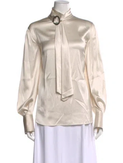 Pre-owned Brunello Cucinelli Silk Long Sleeve Blouse In White