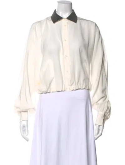 Pre-owned Brunello Cucinelli Silk Long Sleeve Blouse In White