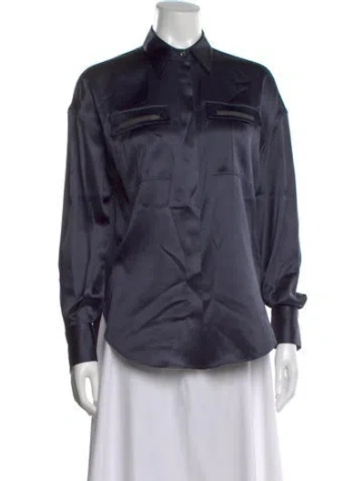 Pre-owned Brunello Cucinelli Silk Long Sleeve Button-up Top In Blue