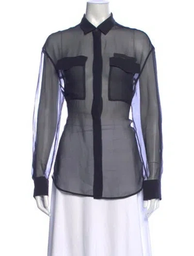 Pre-owned Brunello Cucinelli Silk Long Sleeve Button-up Top In Blue