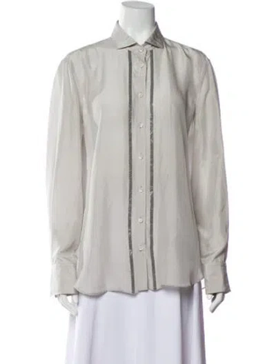 Pre-owned Brunello Cucinelli Silk Long Sleeve Button-up Top In Gray