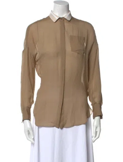 Pre-owned Brunello Cucinelli Silk Long Sleeve Button-up Top In Neutral