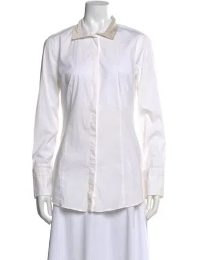 Pre-owned Brunello Cucinelli Silk Long Sleeve Button-up Top In Neutral