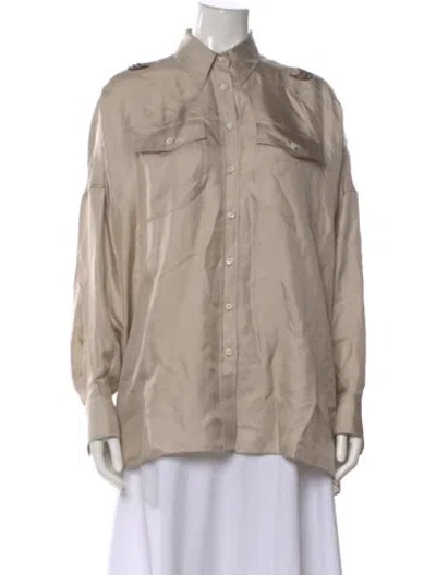 Pre-owned Brunello Cucinelli Silk Long Sleeve Button-up Top In Neutral