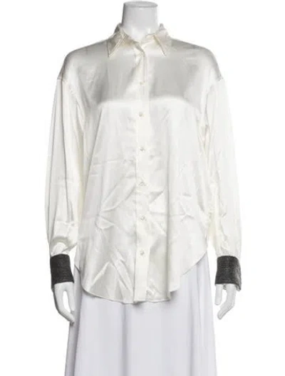 Pre-owned Brunello Cucinelli Silk Long Sleeve Button-up Top In Neutral
