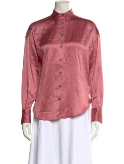 Pre-owned Brunello Cucinelli Silk Long Sleeve Button-up Top In Pink