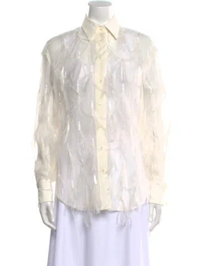 Pre-owned Brunello Cucinelli Silk Long Sleeve Button-up Top W/ Tags In White