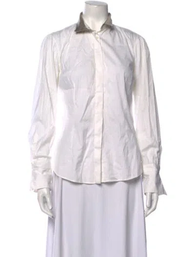 Pre-owned Brunello Cucinelli Silk Long Sleeve Button-up Top In White