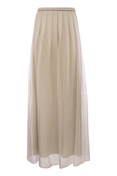 Brunello Cucinelli Silk Maxi Pleated Skirt In Neutral