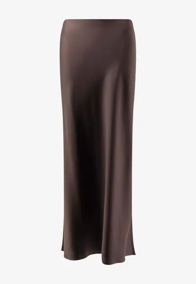 Brunello Cucinelli Silk Maxi Skirt In Brown