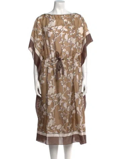 Pre-owned Brunello Cucinelli Silk Midi Length Dress In Brown