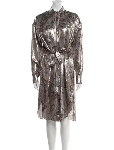 Pre-owned Brunello Cucinelli Silk Midi Length Dress In Gray