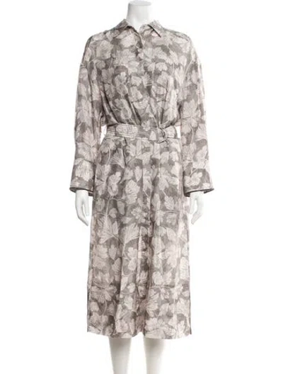 Pre-owned Brunello Cucinelli Silk Midi Length Dress In Gray
