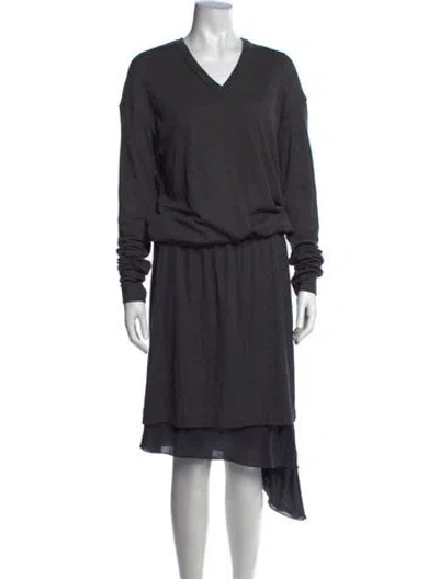 Pre-owned Brunello Cucinelli Silk Midi Length Dress In Grey