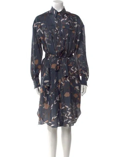 Pre-owned Brunello Cucinelli Silk Midi Length Dress W/ Tags In Blue