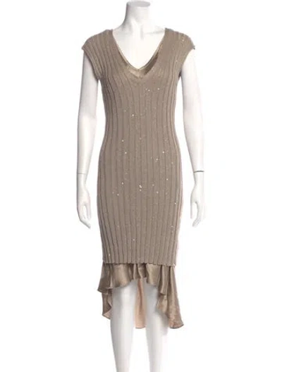 Pre-owned Brunello Cucinelli Silk Midi Length Dress W/ Tags In Brown