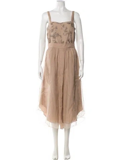 Pre-owned Brunello Cucinelli Silk Midi Length Dress W/ Tags In Neutral