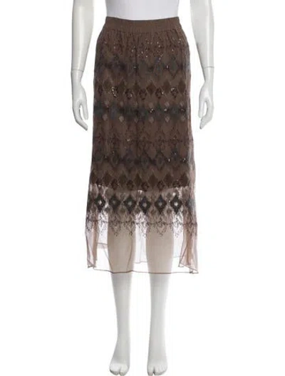 Pre-owned Brunello Cucinelli Silk Midi Length Skirt In Brown