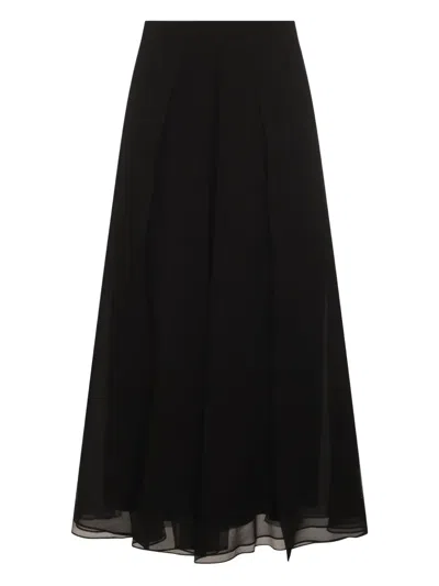 Brunello Cucinelli High Waist Pleated Skirt With Sheer Overlay In Black