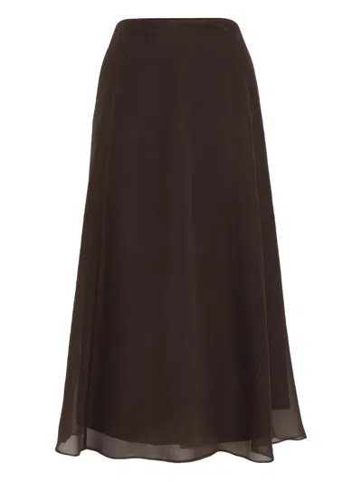 Brunello Cucinelli Silk Midi Skirt In Brown