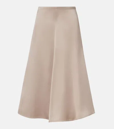 Brunello Cucinelli Silk Midi Skirt In Neutral