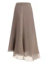 Brunello Cucinelli Silk Crêpe Midi Skirt In Neutrals