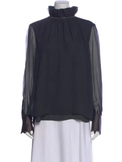 Pre-owned Brunello Cucinelli Silk Mock Neck Blouse In Blue
