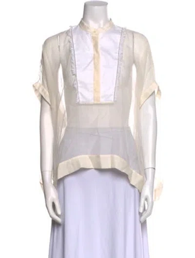 Pre-owned Brunello Cucinelli Silk Mock Neck Blouse In Neutral