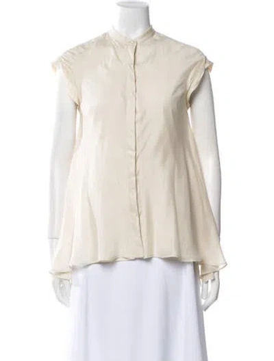 Pre-owned Brunello Cucinelli Silk Mock Neck Blouse In Neutral