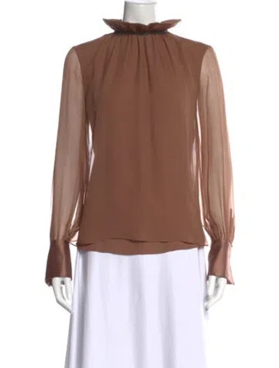 Pre-owned Brunello Cucinelli Silk Mock Neck Blouse In Neutral