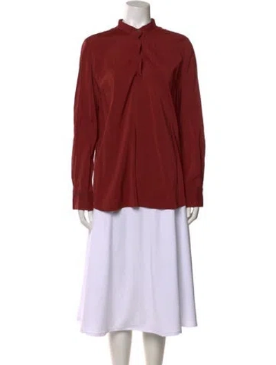 Pre-owned Brunello Cucinelli Silk Mock Neck Blouse In Red