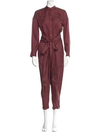 Pre-owned Brunello Cucinelli Silk Mock Neck Jumpsuit In Burgundy