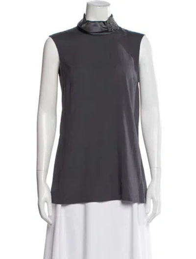 Pre-owned Brunello Cucinelli Silk Mock Neck Top In Gray
