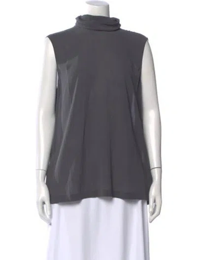 Pre-owned Brunello Cucinelli Silk Mock Neck Top In Gray