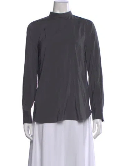 Pre-owned Brunello Cucinelli Silk Mock Neck Top In Gray