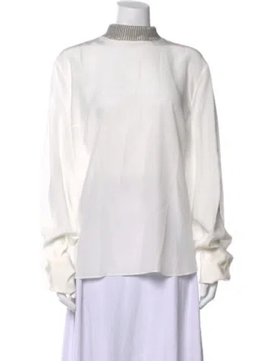 Pre-owned Brunello Cucinelli Silk Mock Neck Top In Neutral
