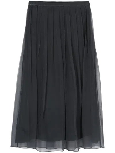 Brunello Cucinelli Embellished Pleated Silk Midi Skirt In Black