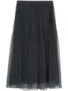 Brunello Cucinelli Embellished Pleated Silk Midi Skirt In Black