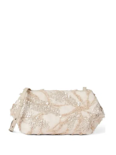 Brunello Cucinelli Silk Organza Pouch Bag With Dazzling Seabed Embroidery In White