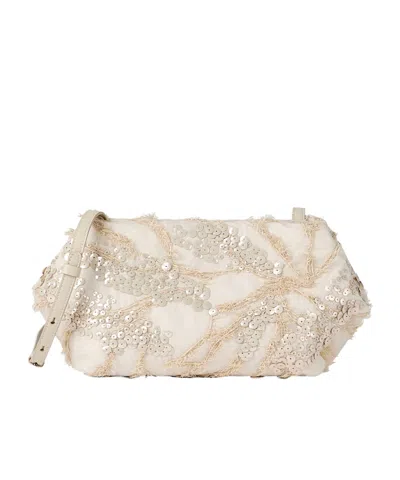 Brunello Cucinelli Silk Organza Pouch Bag With Dazzling Seabed Embroidery In Neutral