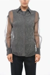 Brunello Cucinelli Silk Organza Shirt With Embroidery In Gray