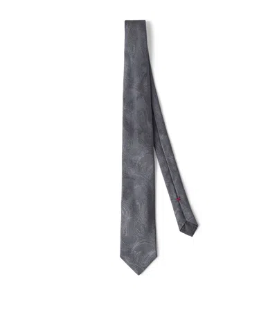 Brunello Cucinelli Silk Paisley Jacquard Tie In Gray