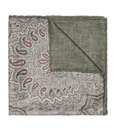 Brunello Cucinelli Paisley-pattern Silk Pocket Scarf In Green