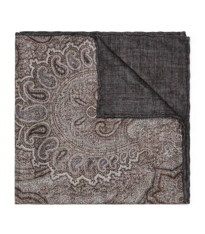 Brunello Cucinelli Paisley-pattern Silk Pocket Scarf In Grey