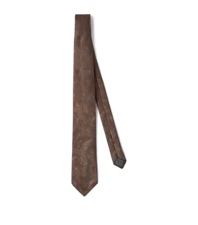 Brunello Cucinelli Silk Paisley Tie In Brown