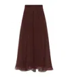 Brunello Cucinelli Flared Silk Skirt Sheer Overlay In Brown