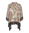 Brunello Cucinelli Silk Papyrus Poncho Blouse In Brown