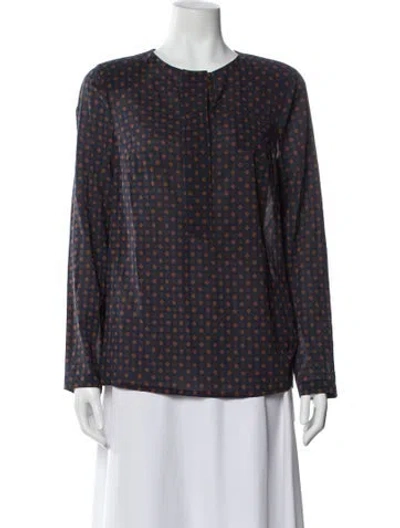 Pre-owned Brunello Cucinelli Silk Patterned Blouse In Blue